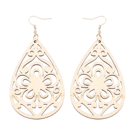 *2 for $15* Cream Wood Drop Earrings - Picture 2 of 5